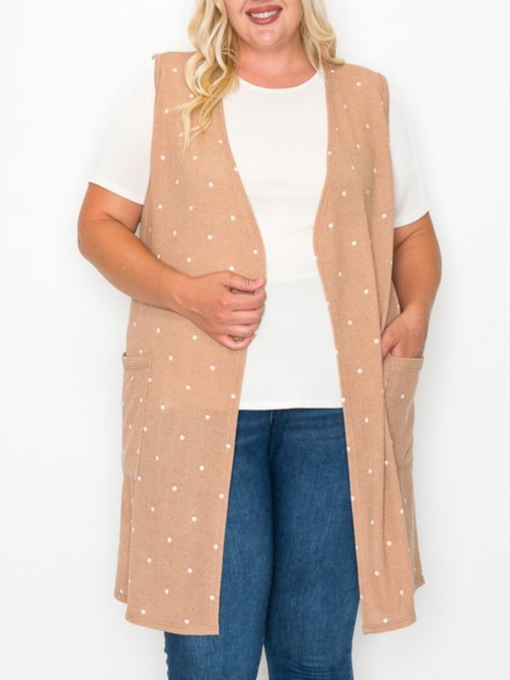 Curvy Lovey Cocoa Brown Polka Dot Longline Vest – Plus Size 3XL–5XL – NWOT